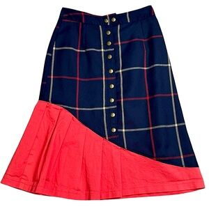 Sessa Wareables Canada Unique Blue Plaid with Orange Ruffle Snap Close Skirt S
